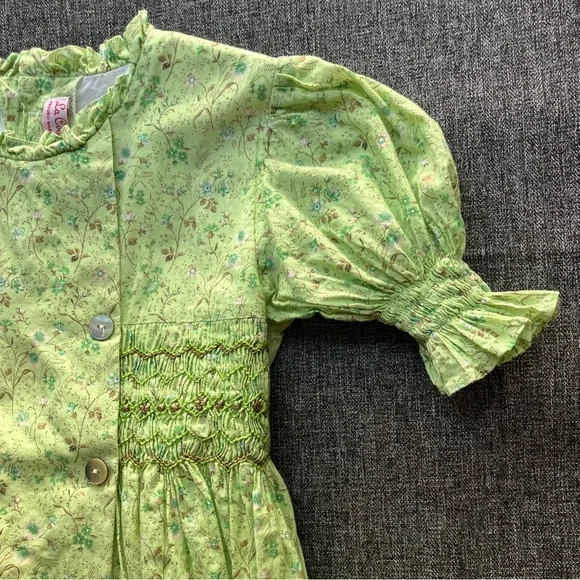 F487 La Coqueta Green Floral Carla Dress Hand Smocked Girls 6 6Y - Picture 5 of 13